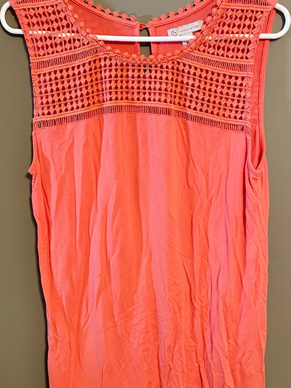 Crochet Yoke Sleeveless Tank Top - Coral